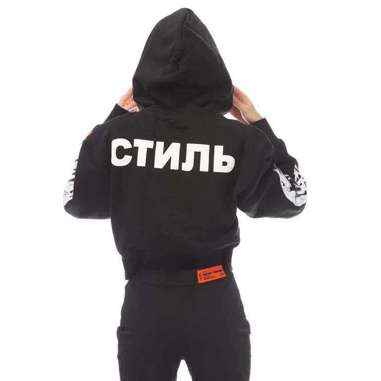 Women's Heron Preston Flaming Skull Cropped Hoodie in Black - 1