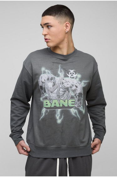 Oversized Bane License Print Sweatshirt - charcoal
