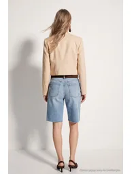 Beige Woven Jacket with Pile Detail on the Sleeves - 7