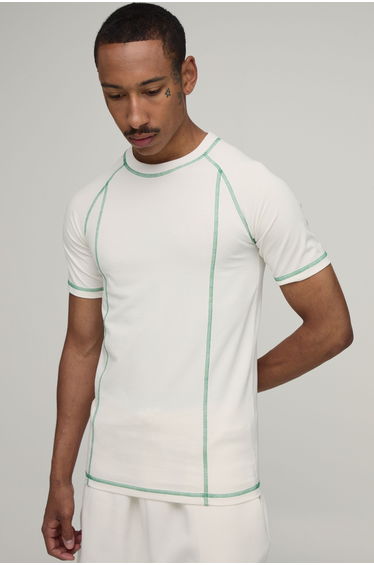 Muscle Fit Contrast Stitch Raglan T-Shirt - white