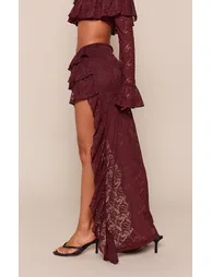 Petite Chocolate Lace Asymmetric Ruffle Maxi Skirt - 2