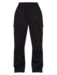 Black Elasticated Waist Straight Leg Cargo Pants - 4