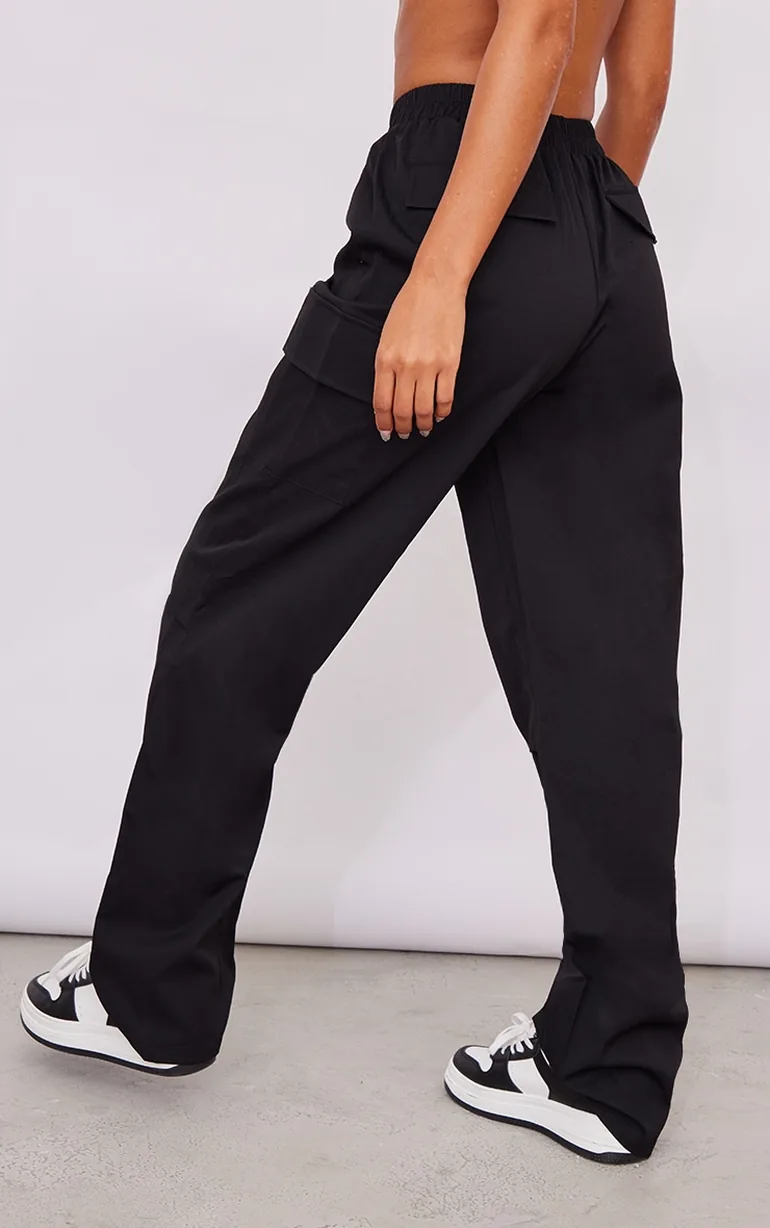 Black Elasticated Waist Straight Leg Cargo Pants - 2