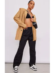 Black Elasticated Waist Straight Leg Cargo Pants