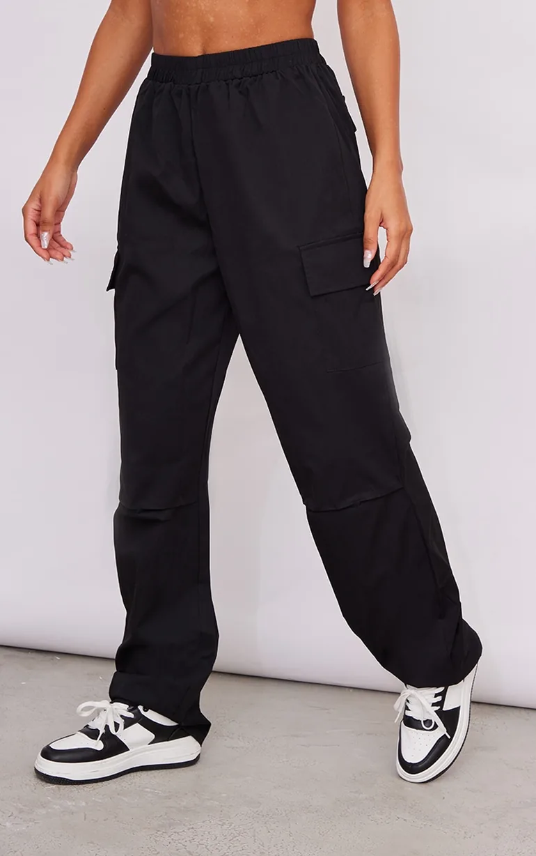 Black Elasticated Waist Straight Leg Cargo Pants - 1
