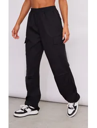 Black Elasticated Waist Straight Leg Cargo Pants - 1