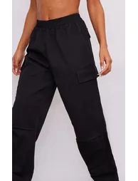 Black Elasticated Waist Straight Leg Cargo Pants - 3