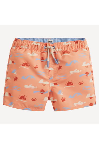 Swim Shorts with Wave and Sun Print