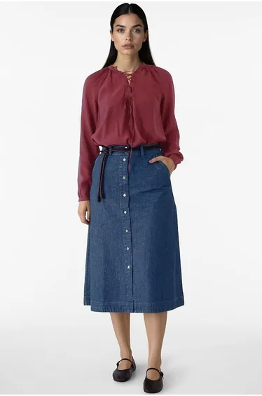 Maxi Denim Skirt with Buttons