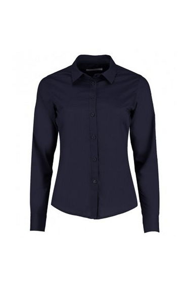 Kustom Kit Womens/Ladies Long Sleeve Tailored Poplin Shirt - Dark Navy