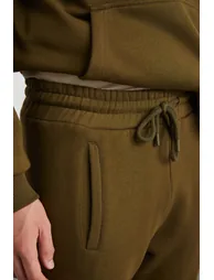 GRIMELANGE HAKONE Men's Organic Cotton Fleece-Lined Jogger Sweatpants with Ribbed Cuffs and Pockets in Khaki - 5