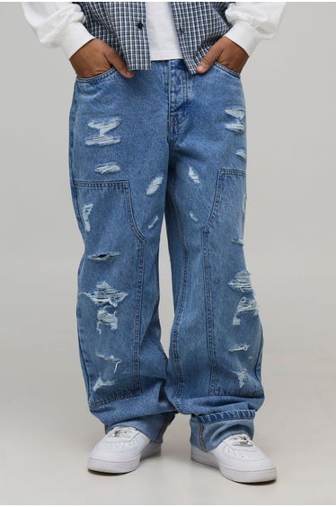 Relaxed Fit Ripped Carpenter Jeans - light wash
