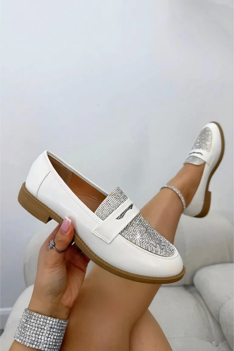 Lemonade Crystal Shimmer Dream Panel Loafers White