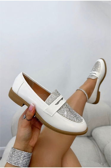 Lemonade Crystal Shimmer Dream Panel Loafers White
