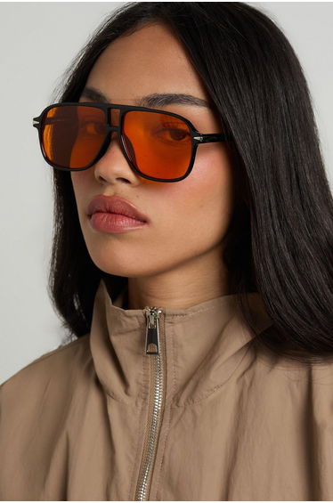 Coloured Lens Aviator Sunglasses - black