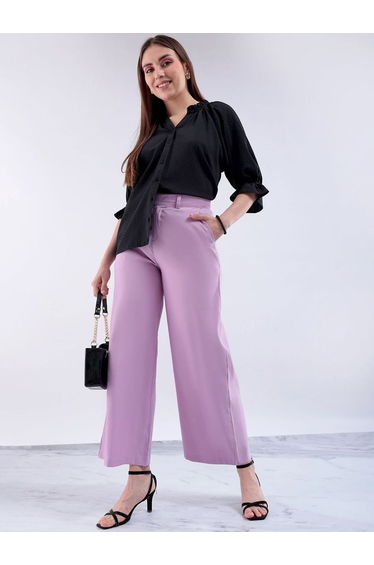 Women Purple Flared Solid Trousers