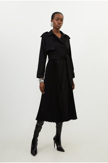 Tailored Pleat Detail Belted Trench Coat