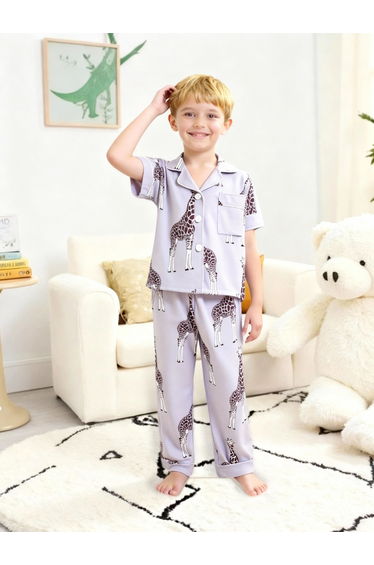 Boys Giraffe Print Shirt and Pyjama Set