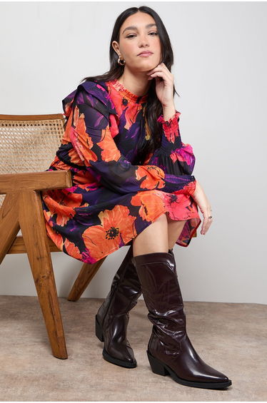 Louise Faux Leather Stitch Detail Western Knee Boots