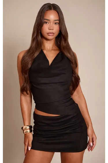 Black Suede Knot Cowl Top
