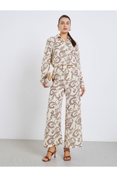 Leaf Print Oversized Shirt and Flared Pants Co-Ords