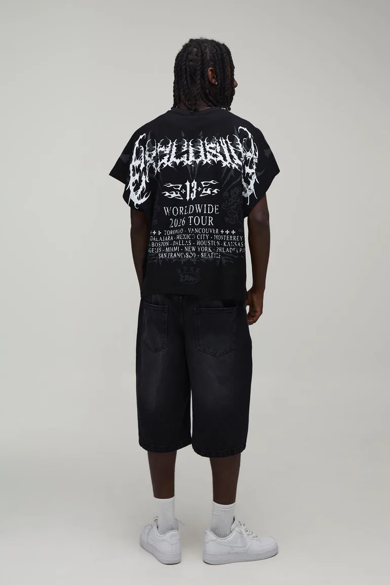 Oversized Washed Graphic Loopback T-Shirt - black - 1