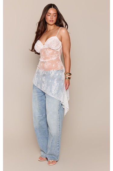 Shape White Lace Cami Asymmetrical Top