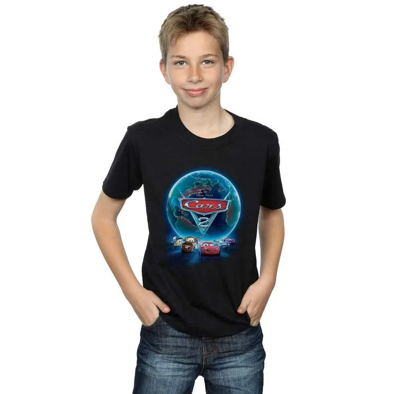 Disney Boys Cars Globe Movie Poster T-Shirt - Black