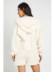 Tall High Waist Sweatshort With Internal Drawcord - ecru - 3