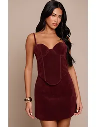 Plum Suede Corset Detail Mini Shift Dress - 1