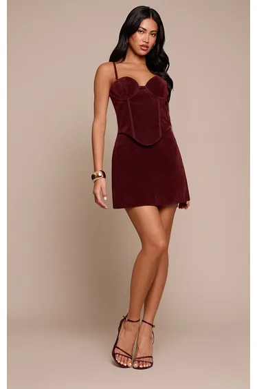 فستان قصير شمواة بتفصيلة كورسية - أرجواني