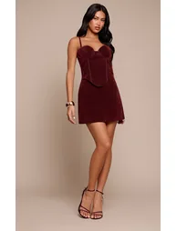 Plum Suede Corset Detail Mini Shift Dress