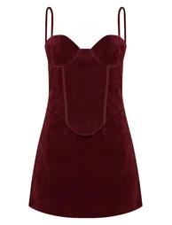Plum Suede Corset Detail Mini Shift Dress - 4