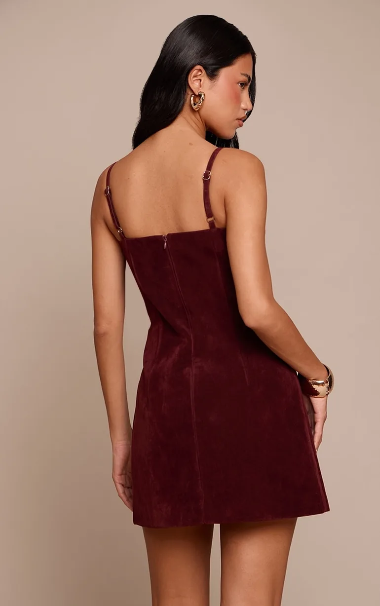 Plum Suede Corset Detail Mini Shift Dress - 2