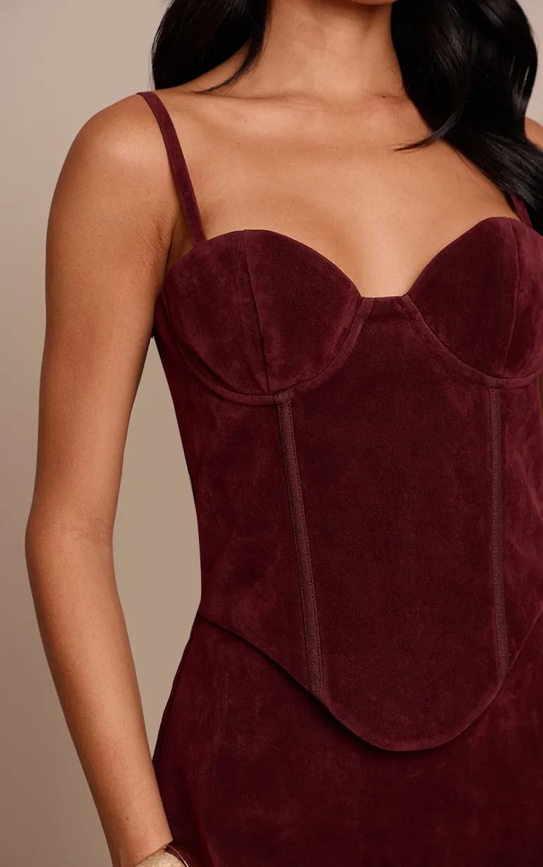 Plum Suede Corset Detail Mini Shift Dress - 3