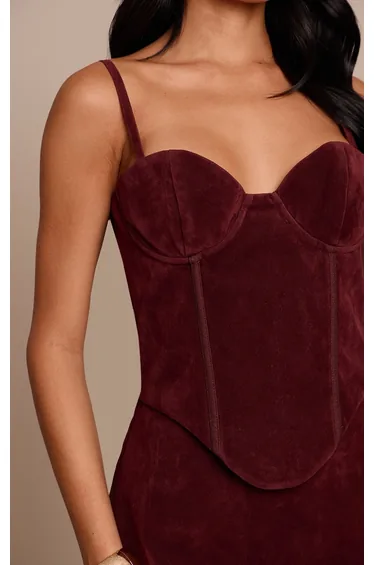 فستان قصير شمواة بتفصيلة كورسية - أرجواني