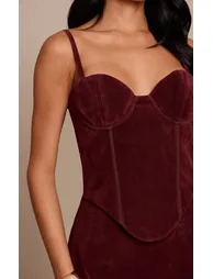 Plum Suede Corset Detail Mini Shift Dress - 3