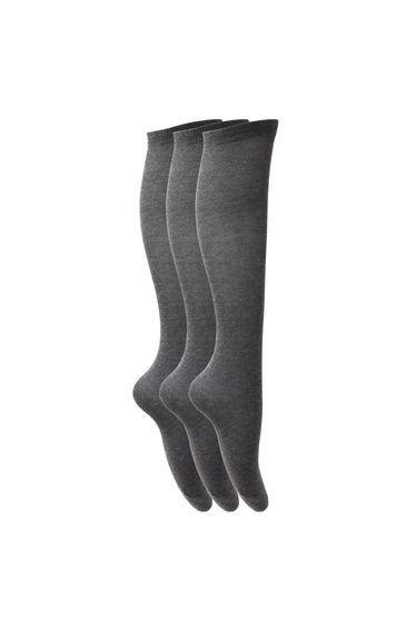 Childrens Girls Plain Knee High School Socks (Pack Of 3) - Grey