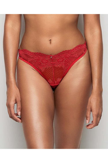 Lace High Leg Thong Panty in Cosmo Red