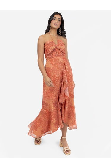 Anaya With Love Recycled Rust Halter Neck Floral Print Midaxi Dress