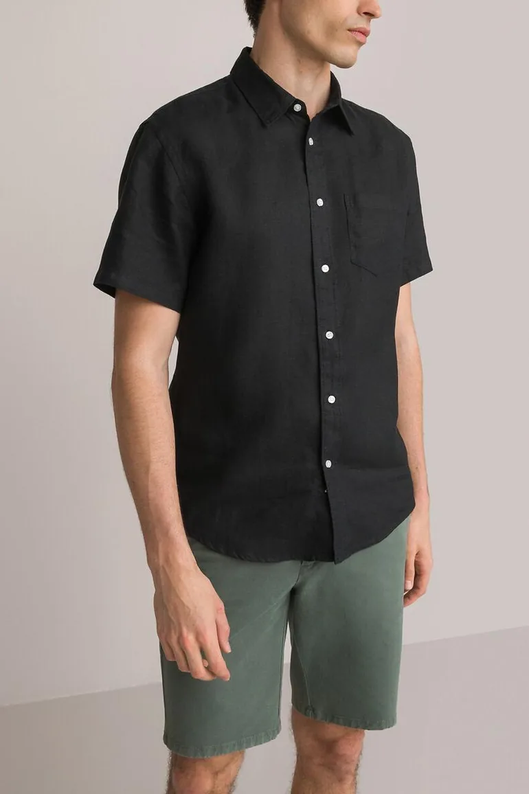 Linen Regular Fit Shirt with Short Sleeves