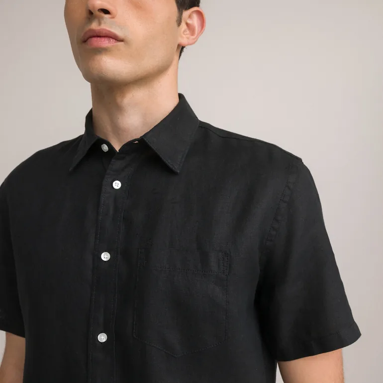 Linen Regular Fit Shirt with Short Sleeves - 1