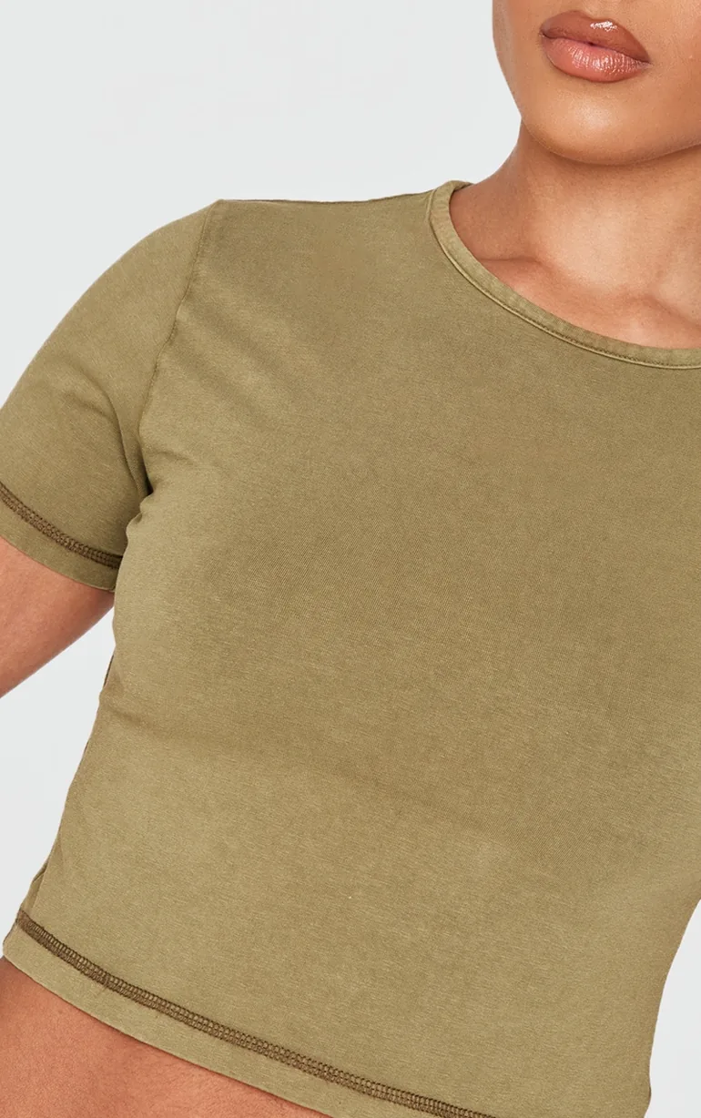 Olive Cotton Washed Crop Top - 3