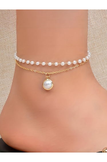 Women Gold Faux Pearl Anklet