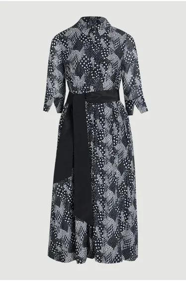 Plus Size Floral Silk Cotton Woven Shirt Dress