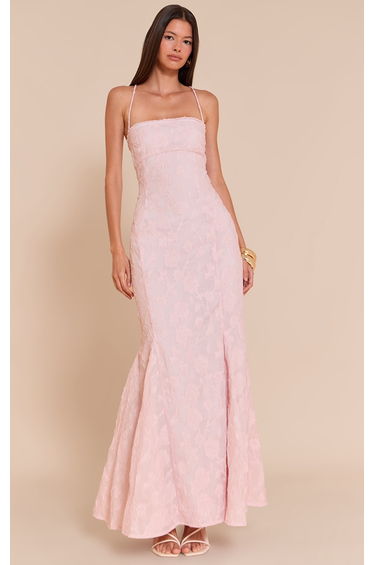 Blush Textured Lace Up Back Maxi Dress