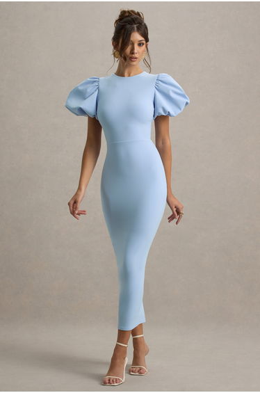 Dakota | Powder Blue Puff-Sleeve Midi Dress