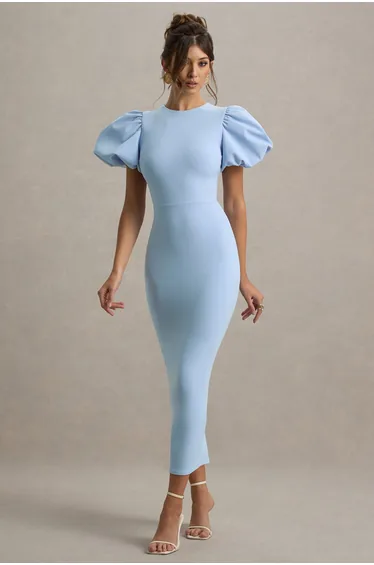 Dakota | Powder Blue Puff-Sleeve Midi Dress