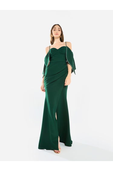 Women Pearl Trim Mermaid Hem Maxi Dress