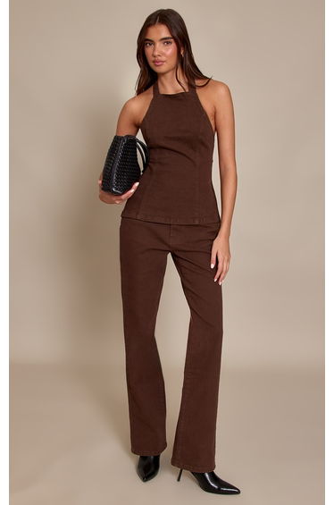 Brown Stretch Denim Flares